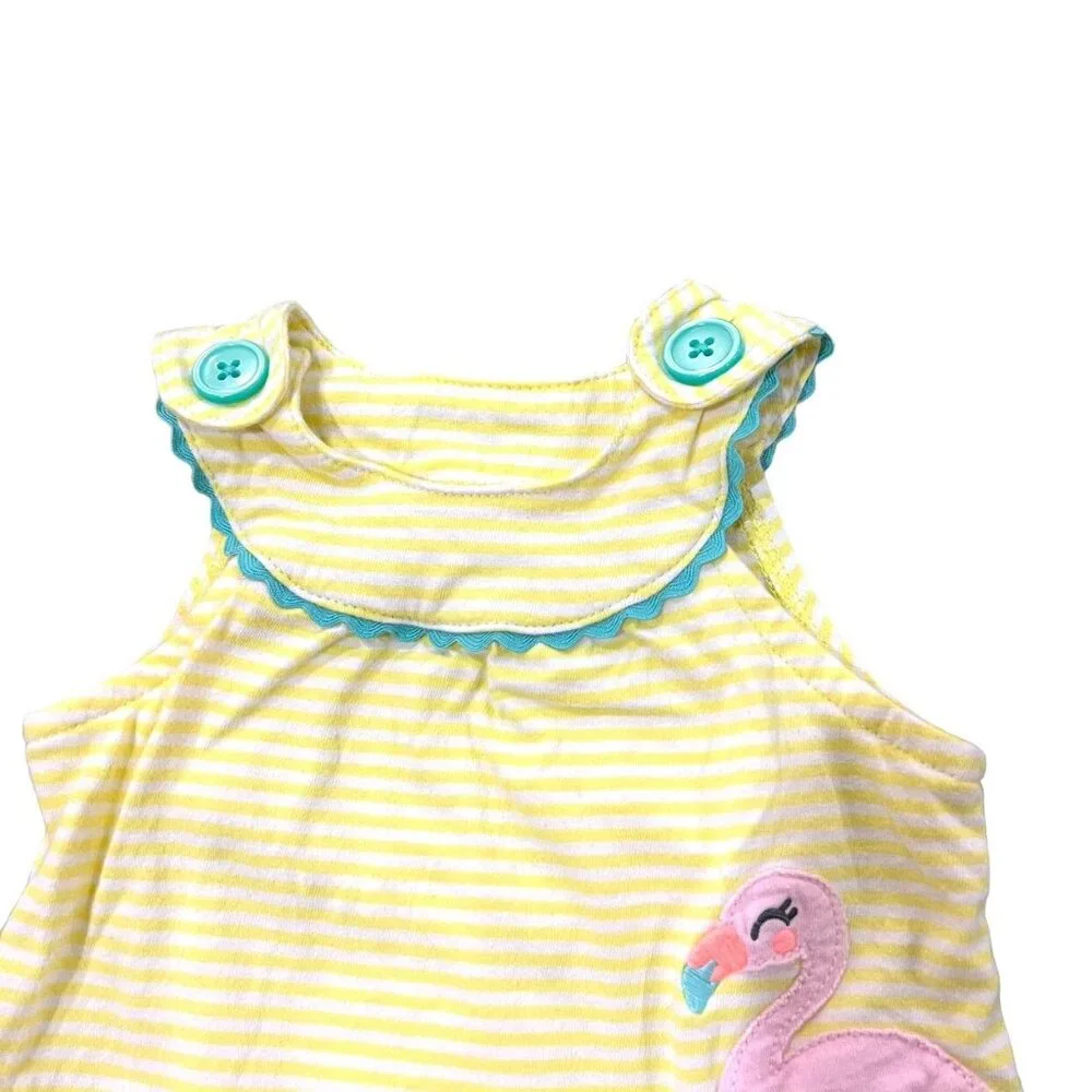 Carter's 6m Yellow Striped Flamingo Romper